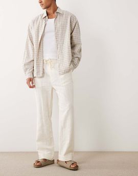 Brave Soul Brave Soul regular fit relaxed pants in cream textured stripe-White