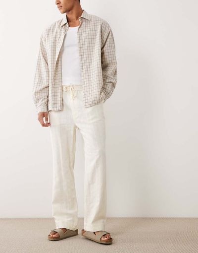 Brave Soul Brave Soul regular fit relaxed pants in cream textured stripe-White