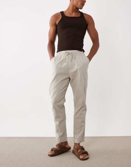 Brave Soul Brave Soul relaxed fit cotton-linen blend pants in stone-Neutral