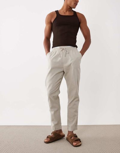 Brave Soul Brave Soul relaxed fit cotton-linen blend pants in stone-Neutral