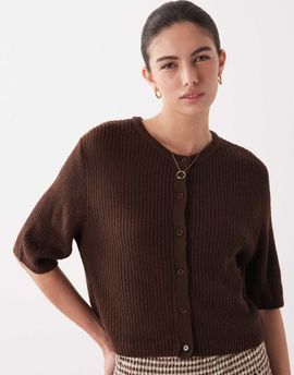 Brave Soul Brave Soul relaxed fit fisherman knit short sleeve cardigan in brown