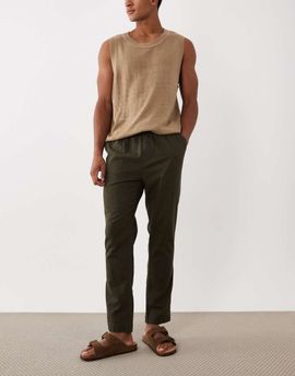 Brave Soul Brave Soul relaxed fit linen mix pants in khaki-Green