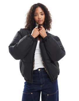 Brave Soul Brave Soul reversible short puffer jacket in black and leopard print