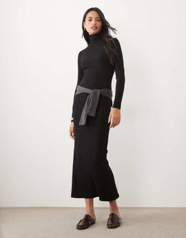 Brave Soul Brave Soul ribbed long sleeve roll neck maxi dress with slit detail in black