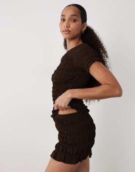 Brave Soul Brave Soul ruched mini shorts with ruffle detailing in chocolate brown - part of a set
