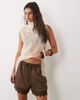 Brave Soul Brave Soul satin shorts with drawcord waist and lace trim in chocolate brown - 1