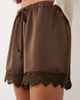 Brave Soul Brave Soul satin shorts with drawcord waist and lace trim in chocolate brown - 2