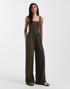 Brave Soul Brave Soul scoop neck jumpsuit in khaki-Green