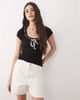 Brave Soul Brave Soul scoop neck ribbed jersey t-shirt with bow detail in black - 1