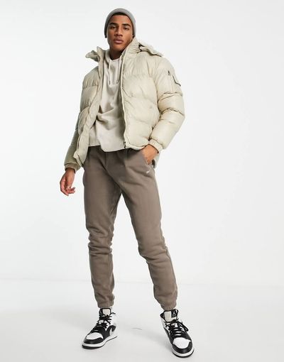 Brave Soul Brave Soul shiny puffer jacket in stone-Neutral