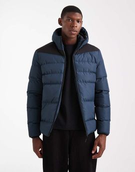 Brave Soul Brave Soul short hooded puffer jacket with panel detail in navy