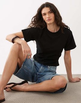 Brave Soul Brave Soul short sleeve corset waist t-shirt in black