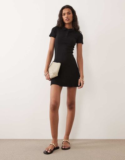 Brave Soul Brave Soul short sleeve mini shirt dress in black