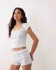 Brave Soul Brave Soul short sleeve pointelle shorts pajama set in ivory and blue floral print-White - 1