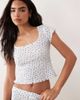 Brave Soul Brave Soul short sleeve pointelle shorts pajama set in ivory and blue floral print-White - 3