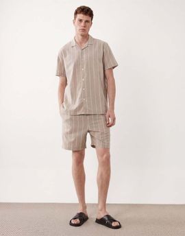 Brave Soul Brave Soul shorts with drawstring waist in stone and ecru stripe - part of a set-Neutral