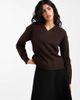 Brave Soul Brave Soul soft touch v-neck sweater in chocolate brown - 2