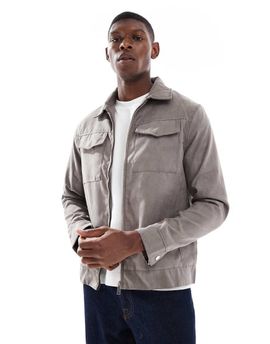 Brave Soul Brave Soul suede effect short jacket in taupe-Neutral