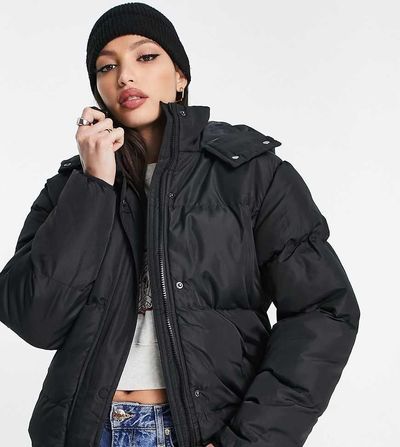 Brave Soul Brave Soul Tall bunny hooded puffer jacket in black