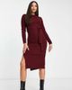 Brave Soul Brave Soul Tall eddie knitted dress with slit in burgundy-Red - 1