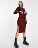 Brave Soul Brave Soul Tall eddie knitted dress with slit in burgundy-Red - 4