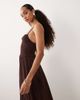 Brave Soul Brave Soul textured jersey dress with shirred bodice in chocolate brown - 4