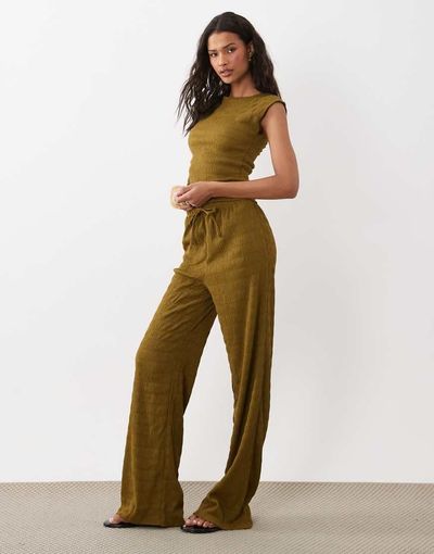 Brave Soul Brave Soul textured pants in olive green - part of a set