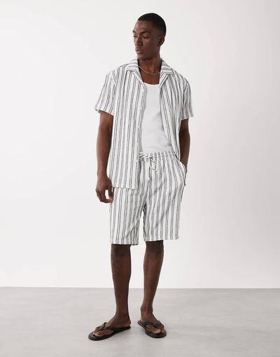 Brave Soul Brave Soul textured shorts in black and white stripes - part of a set
