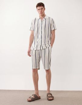 Brave Soul Brave Soul textured shorts in cream, navy and taupe stripes - part of a set-Multi