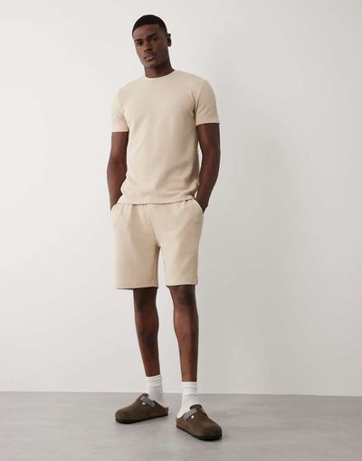 Brave Soul Brave Soul textured shorts in light sand - part of a set-Neutral