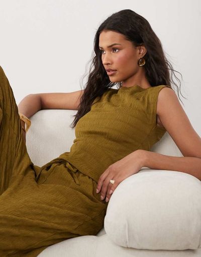 Brave Soul Brave Soul textured tank top in olive green - part of a set