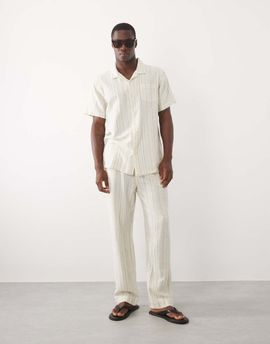 Brave Soul Brave Soul textured tapered pants in cream and brown stripes - part of a set-White