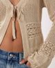 Brave Soul Brave Soul tie front crochet knit cardigan with flared sleeves in stone-Neutral - 3