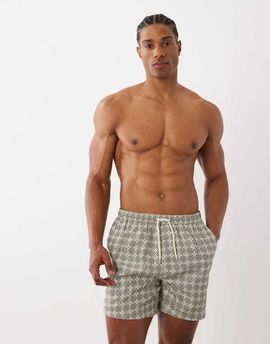 Brave Soul Brave Soul tile print swim shorts in sage green and cream