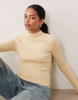 Brave Soul Brave Soul turtle neck ribbed sweater in oatmeal-Neutral