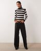 Brave Soul Brave Soul turtle neck ribbed sweater in white and black stripes-Multi - 2