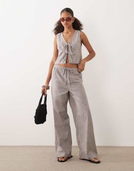 Brave Soul Brave Soul wide leg pants with tie waist in brown stripes - part of a set