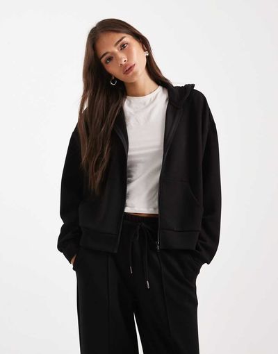 Brave Soul Brave Soul zip front hoodie in black scuba-style fabric