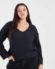 Brave Soul Brown Soul Plus deep v-neck ribbed sweater in navy - 1