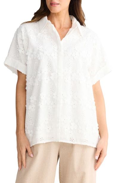 Brave+True Brave+True Felicity Floral Appliqué Cotton Blend Broderie Anglaise Button-Up Shirt