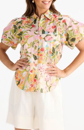 Brave+True Brave+True Meadow Floral Puff Sleeve Button-Up Top