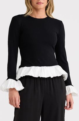 Brave+True Brave+True Wilde Stretch Cotton Poplin Combo Peplum Top