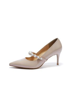 BRIANA Pearl Embellished Elastic Stiletto [Light Beige]
