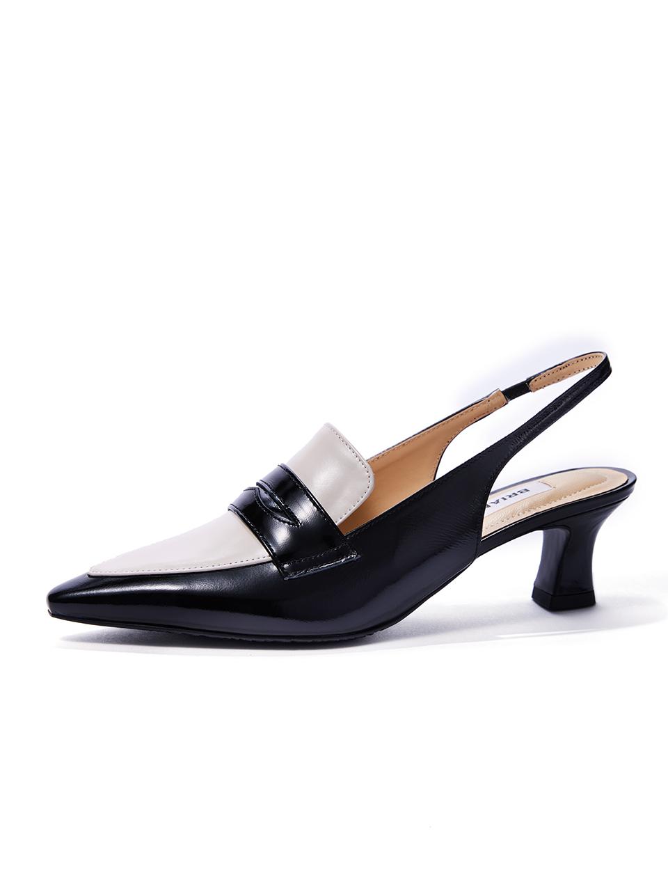 BRIANA Two-tone Leather Slingback Shoes [Black&Beige]
