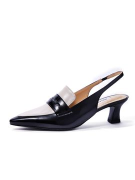 BRIANA Two-tone Leather Slingback Shoes [Black&Beige]