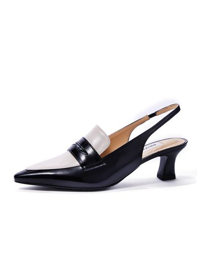 BRIANA Two-tone Leather Slingback Shoes [Black&Beige]