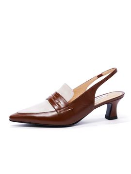 BRIANA Two-tone Leather Slingback Shoes [BROWN&WHITE]