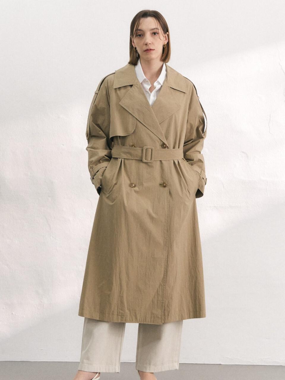 BRILLE MONTHS Classic Long Trench Jacket [Beige]