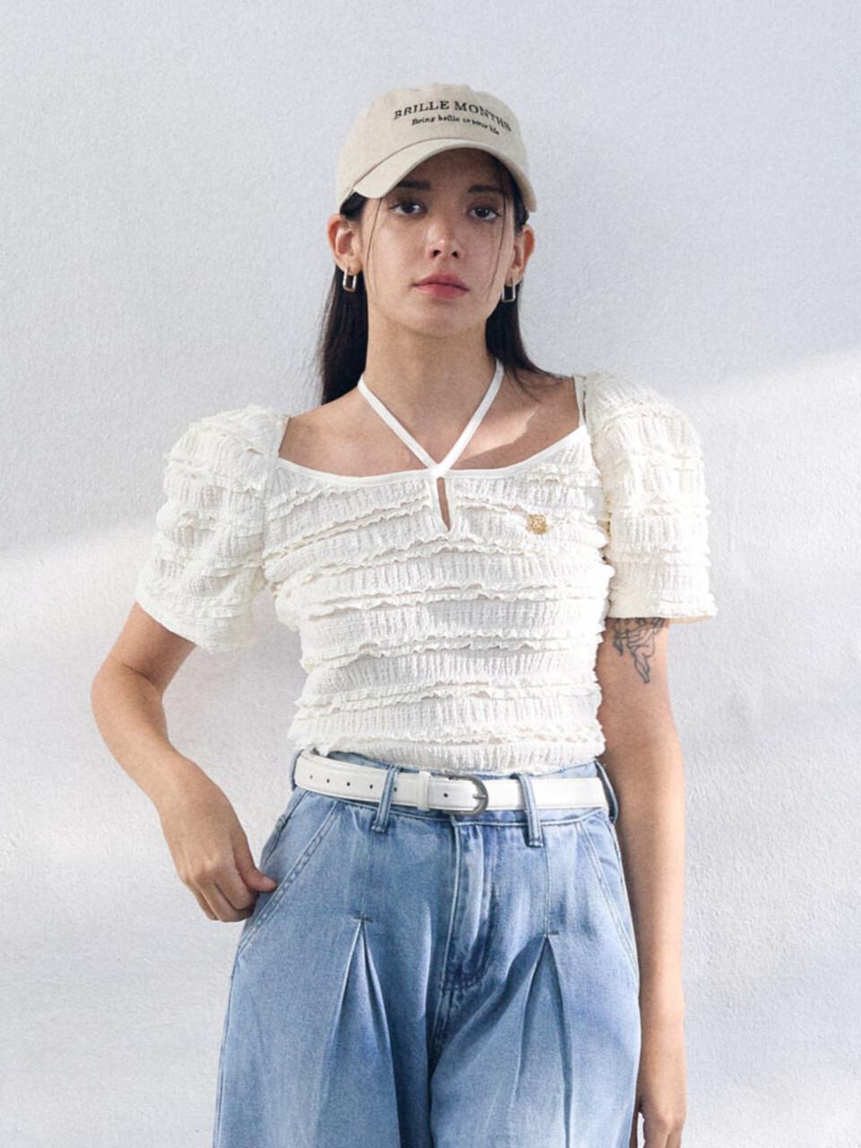 BRILLE MONTHS frill holiday blouse [Light Beige]