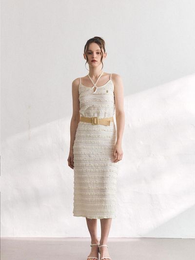 BRILLE MONTHS Frill Holiday dress [Light Beige]
